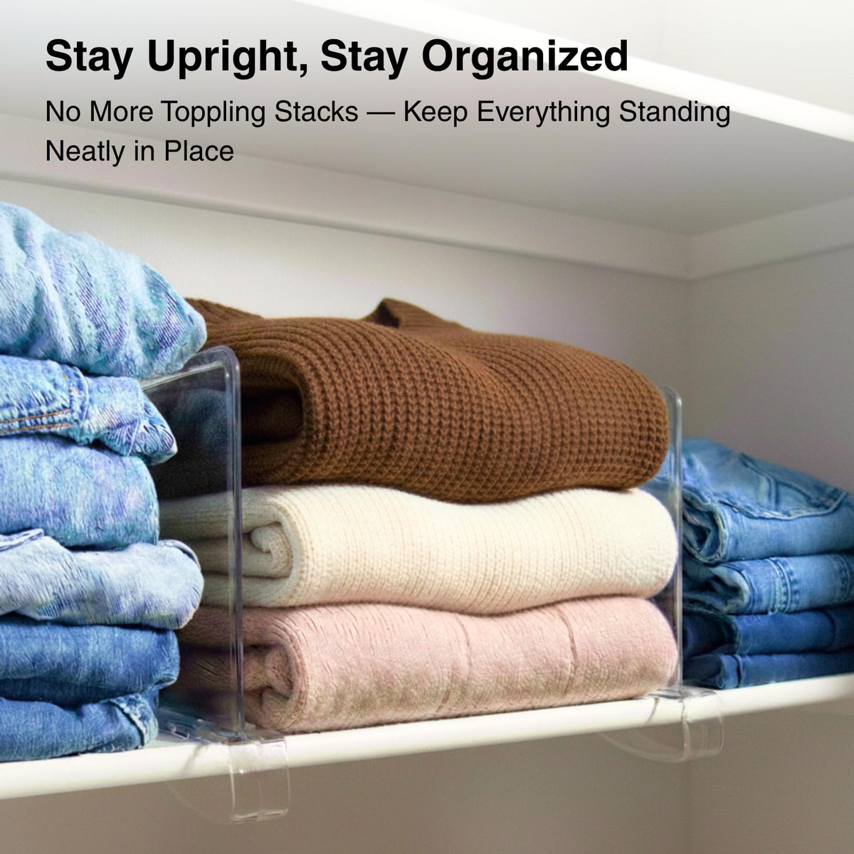 SortNStore 12-pack purse organizers arranged vertically for space-saving storage.