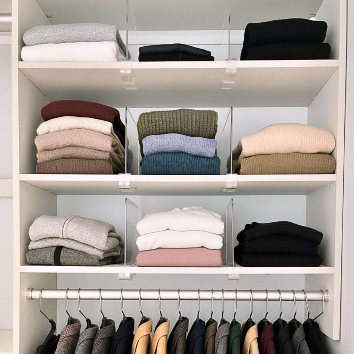 SortNStore 12-pack set on wood shelves for broad organization potential.