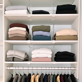 SortNStore 12-pack set on wood shelves for broad organization potential.