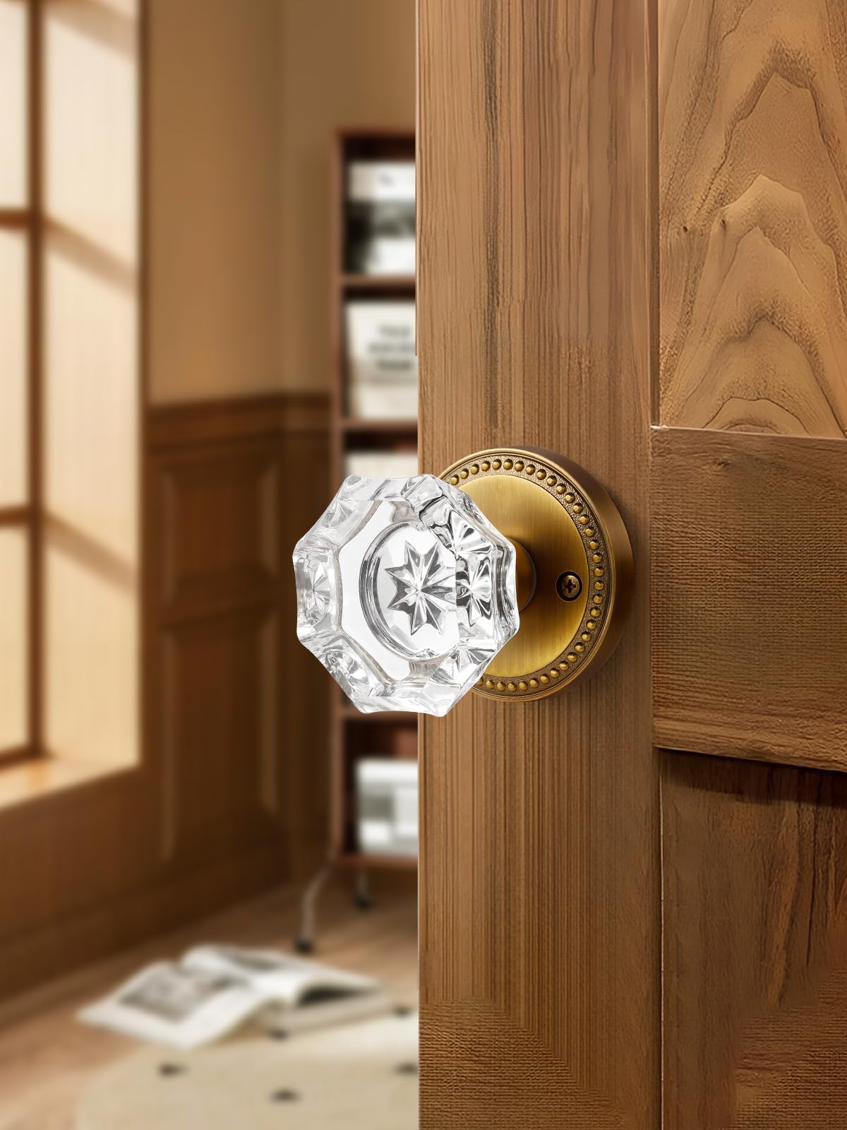 SORWDUERM antique brass knob emergency release hole for external unlocks