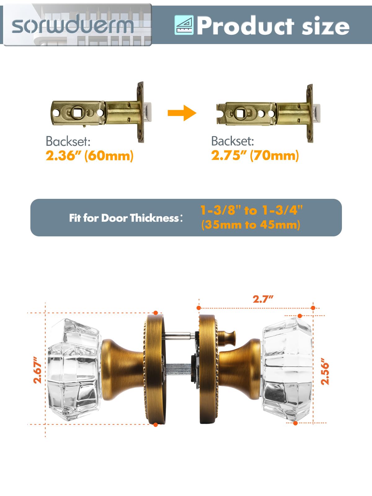 SORWDUERM easy-install door knob for interior doors