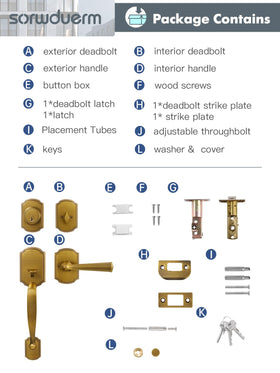 SORWDUERM antique brass finish enhances curb appeal on entry doors.