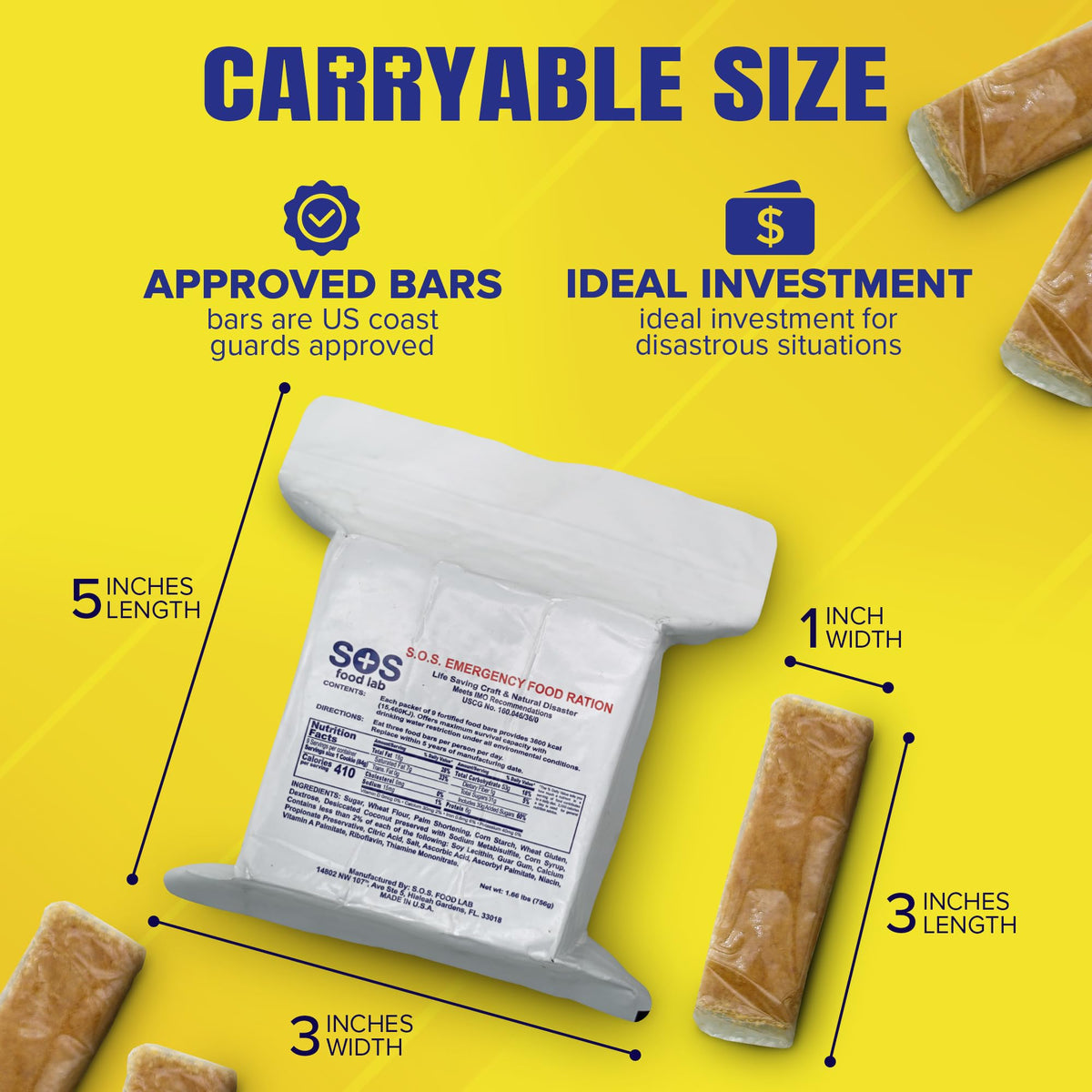 Shelf life emphasis on SOS Rations bar with five-year storage