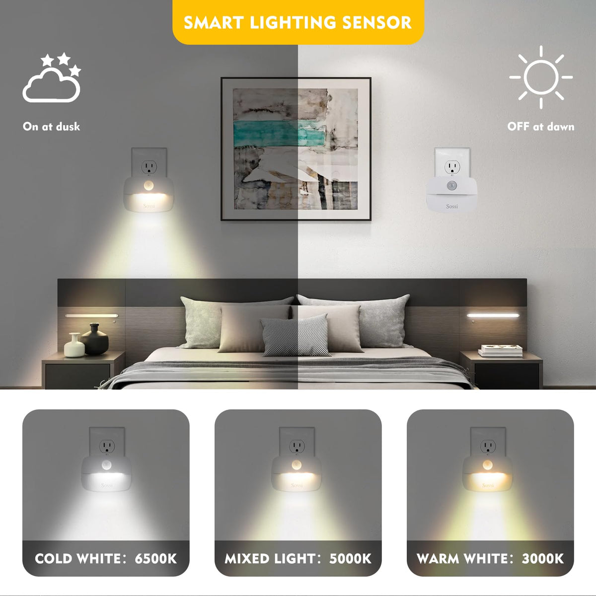 Sossi night light with memory recalls last color and brightness settings.