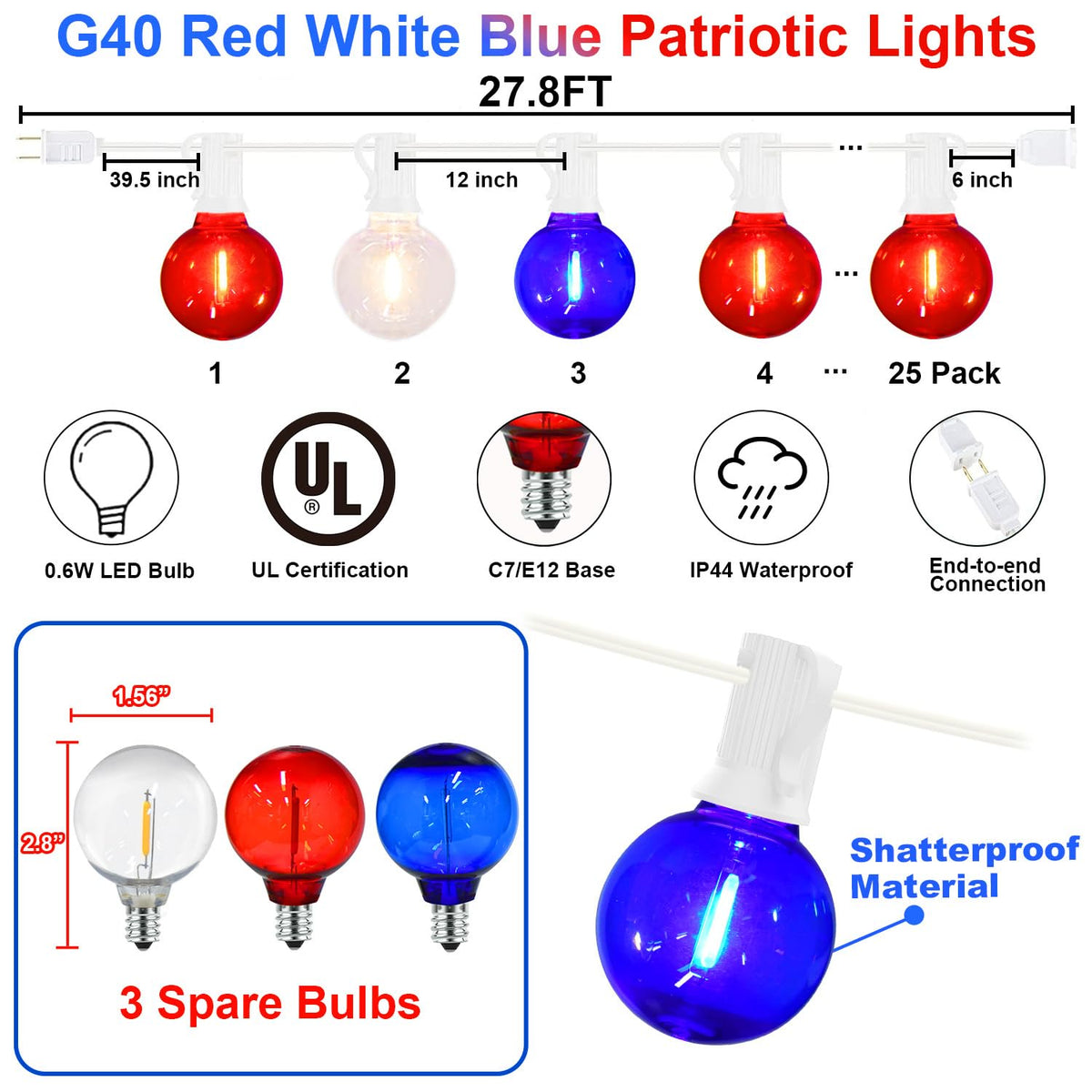 SOTOPOO end-to-end connectable lights simplify large patriotic displays.