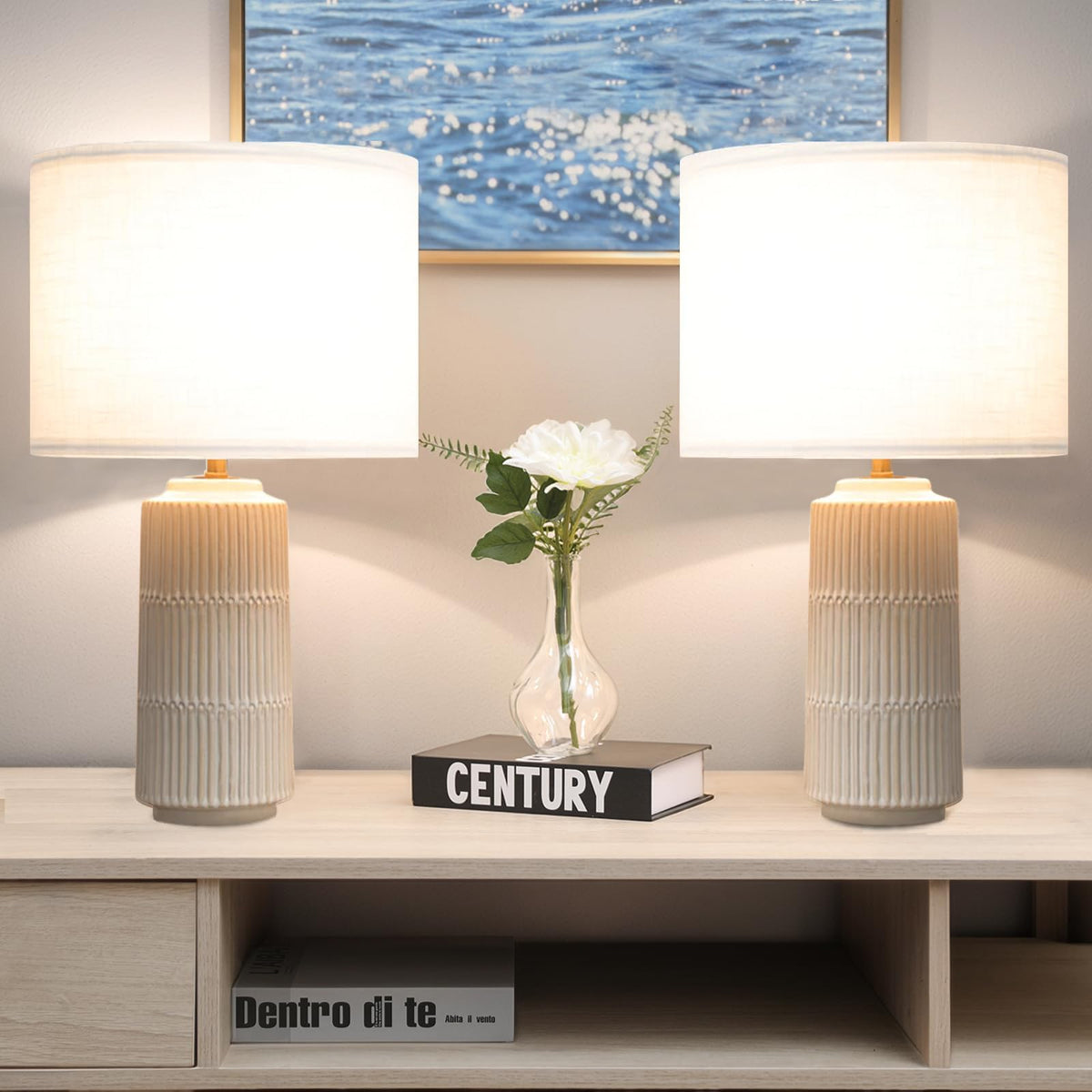 SOTTAE 23-inch ceramic lamp close-up showing premium base and shade for any room