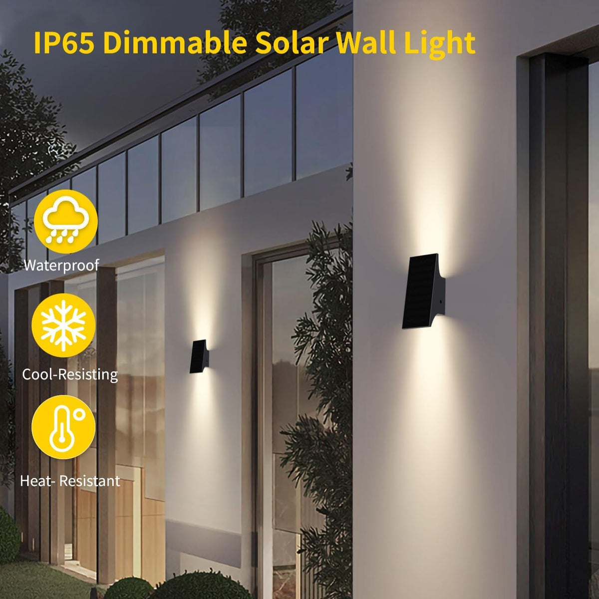 SOTTLOT solar sconce light displaying four brightness modes for customization.