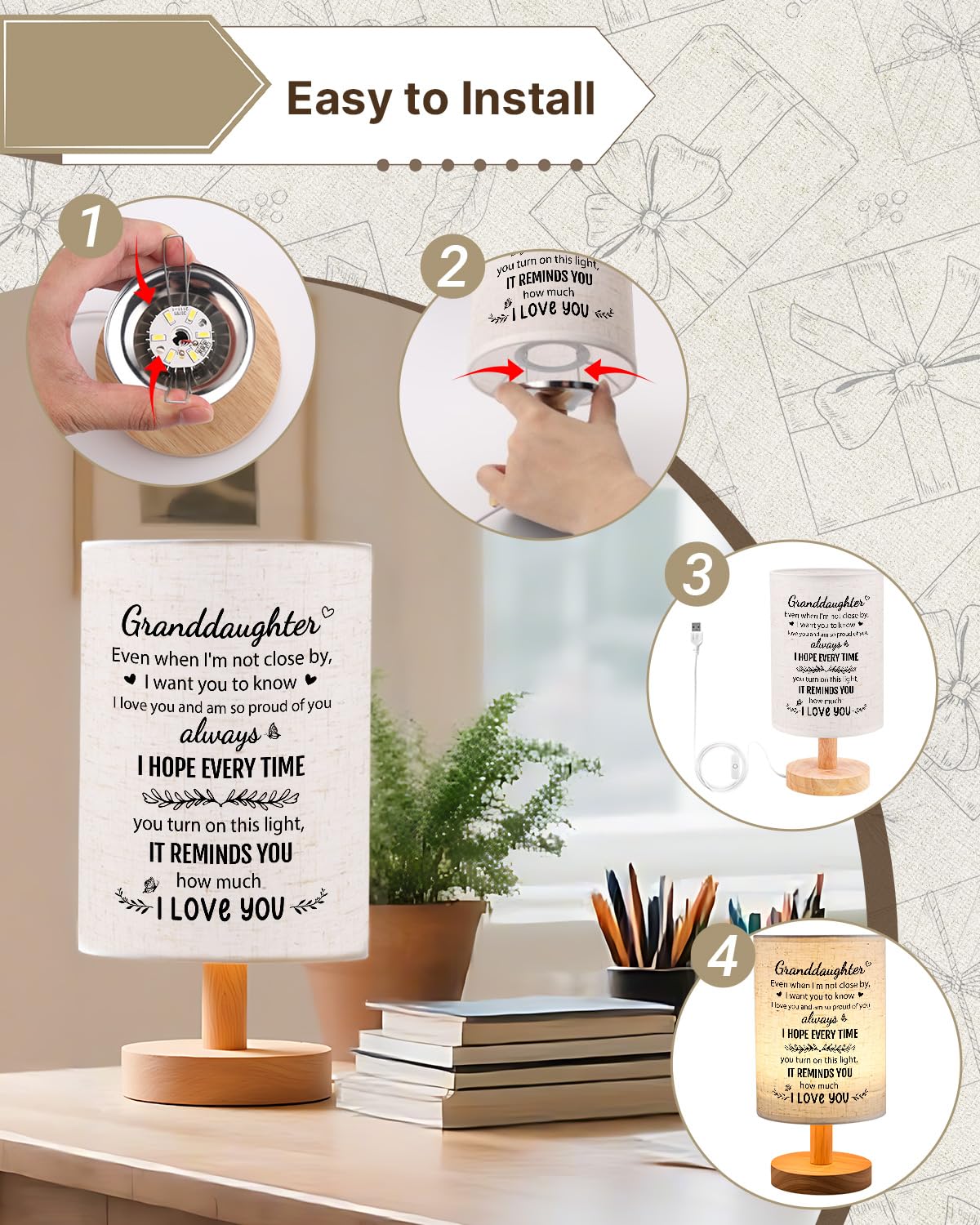 SOUHONEY granddaughter gift lamp enhances bedroom ambiance for relaxing routines.