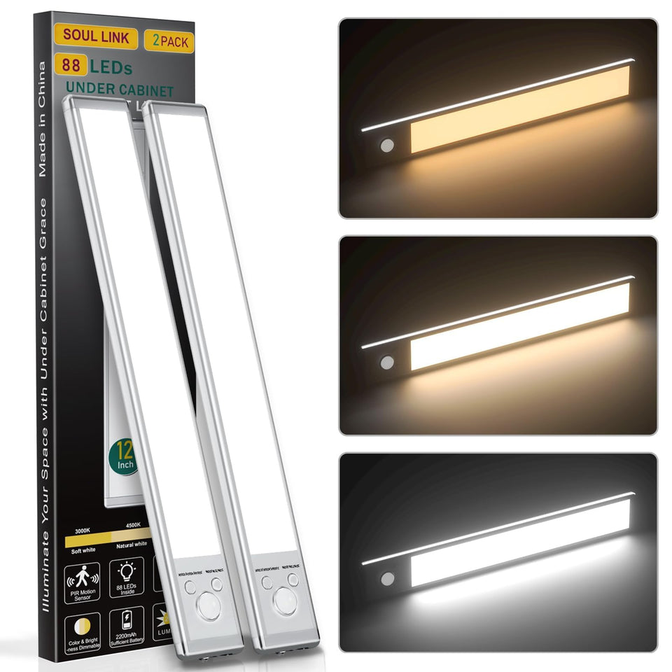 SOUL LINK 12in under-cabinet lights with magnetic mount for easy kitchen illumination.