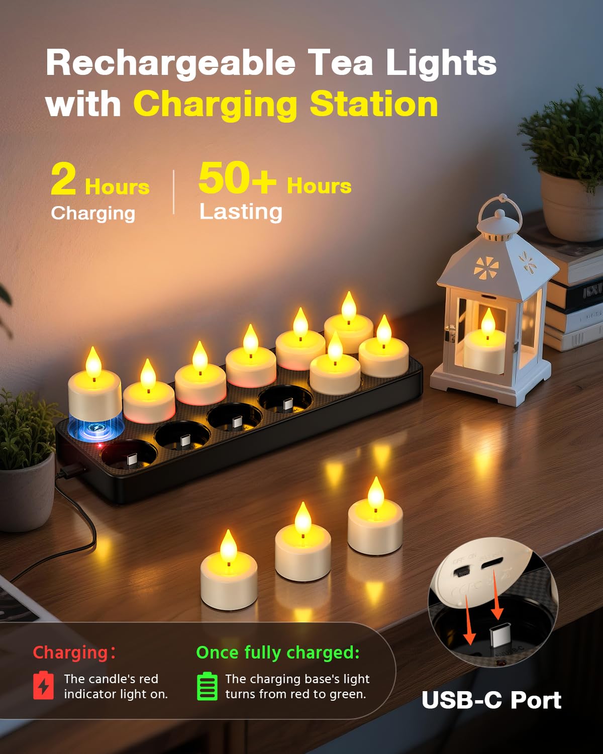 SoulBay charging base powers rechargeable tea lights for long-lasting glow