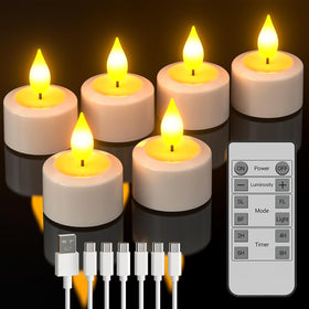 SoulBay rechargeable tea lights with remote cast a warm ambient glow without batteries.
