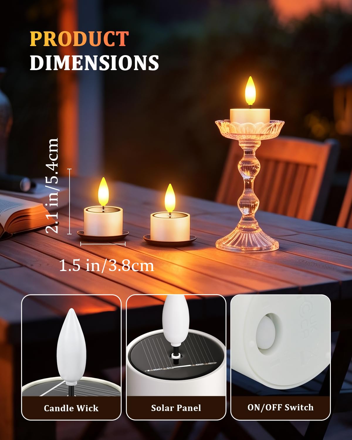 SoulBay solar tea lights dusk-to-dawn sensor glowing at night