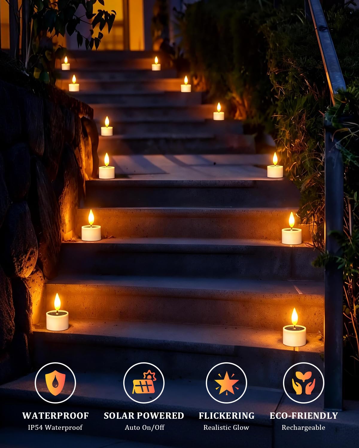 Close-up of SoulBay tea lights with LED flicker resembling real flame