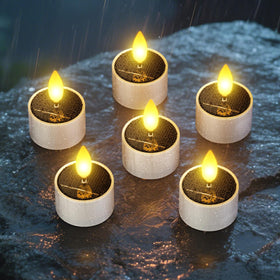 SoulBay six-pack solar tea lights glow softly to brighten outdoor spaces
