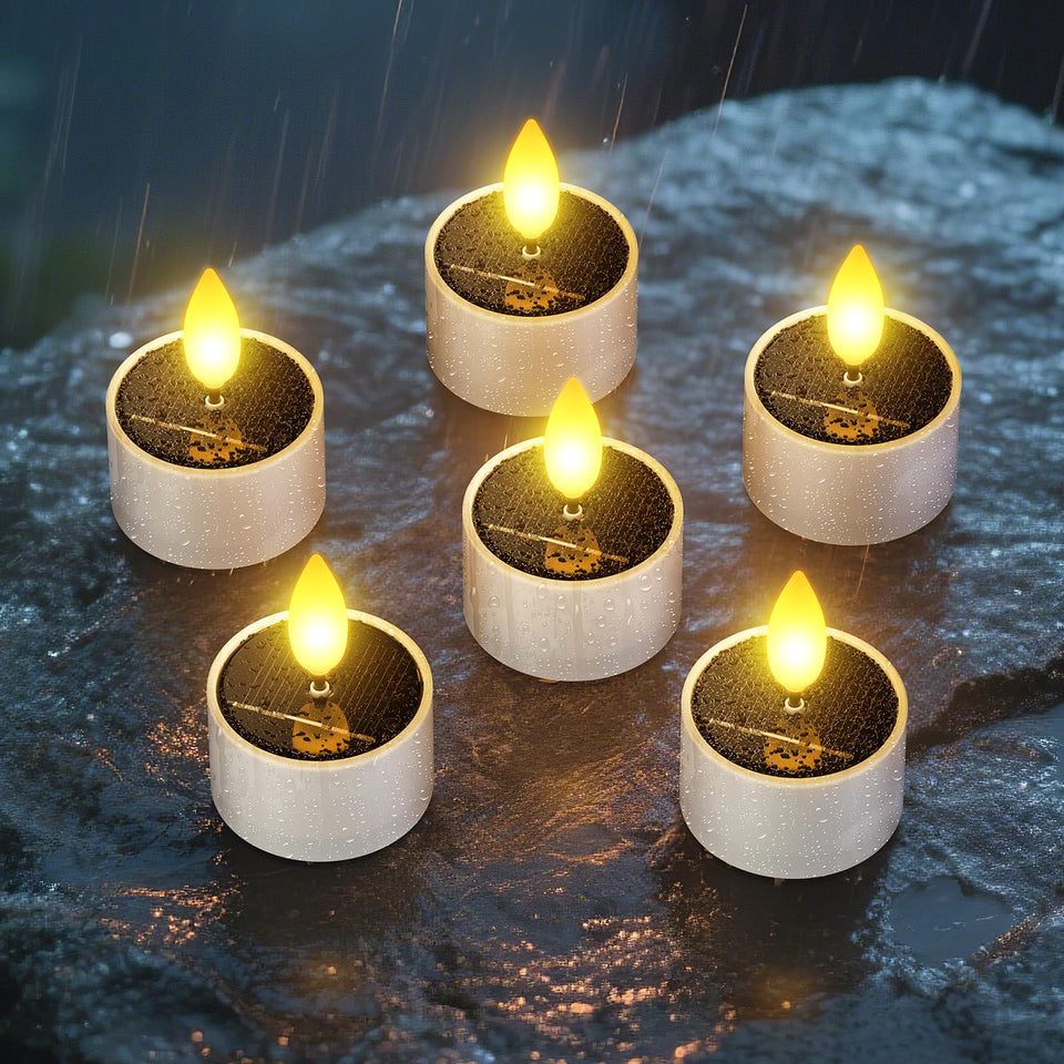 SoulBay six-pack solar tea lights glow softly to brighten outdoor spaces