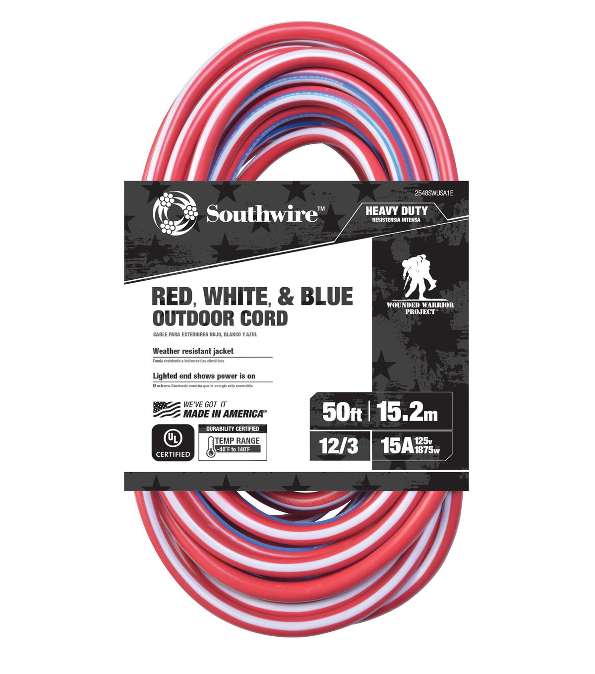 Southwire heavy-duty extension cord, 50ft, outdoor, 12GA, three-conductor design