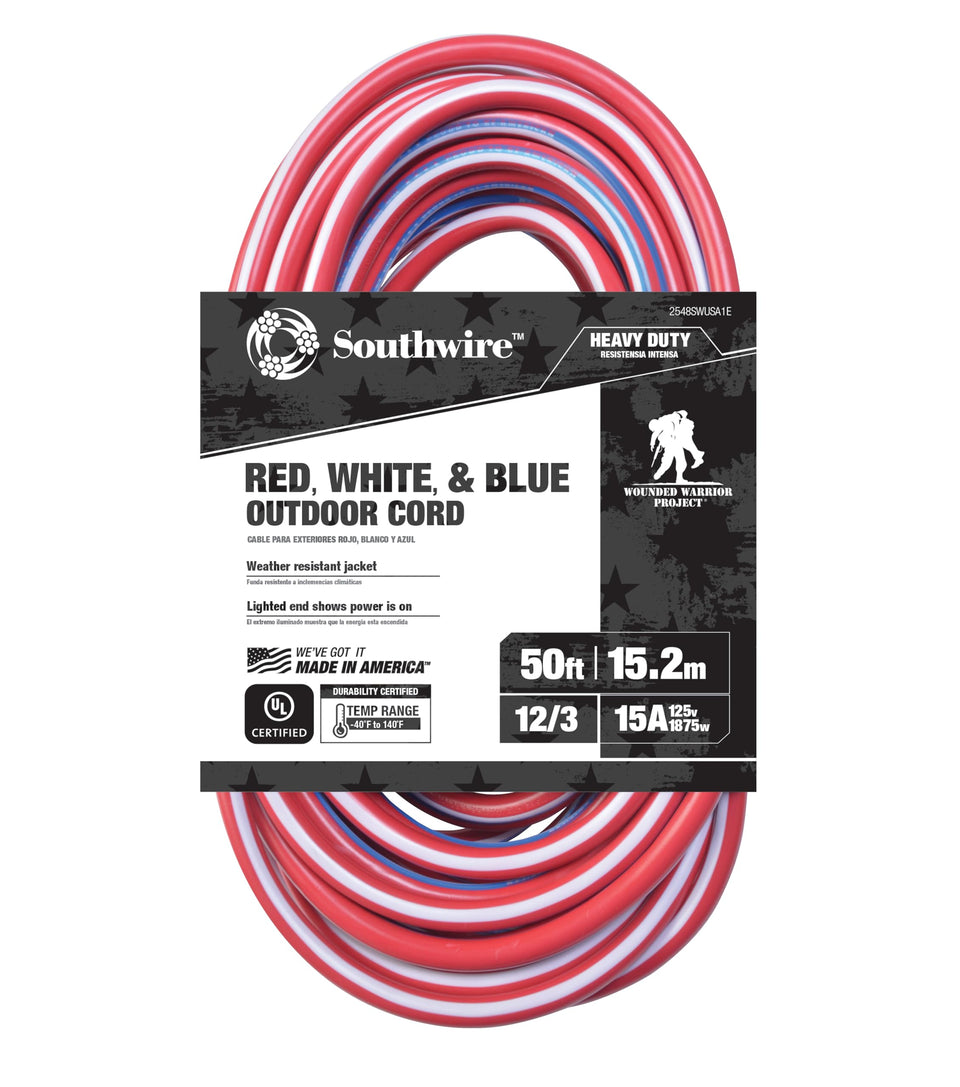 Southwire heavy-duty extension cord, 50ft, outdoor, 12GA, three-conductor design