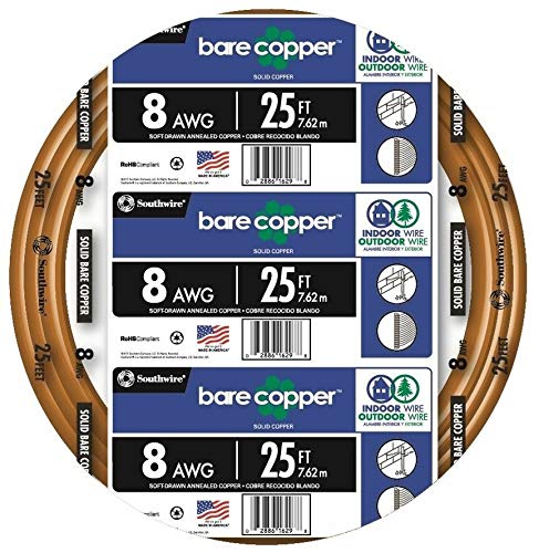 Southwire 8-gauge bare copper wire 25 ft for grounding and uninsulated connections