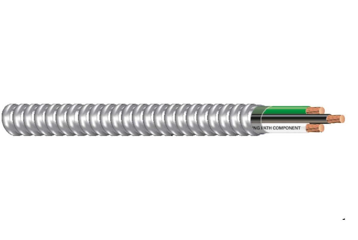 Armorlite 12-2 copper cable installed in a tray for organized power distribution.