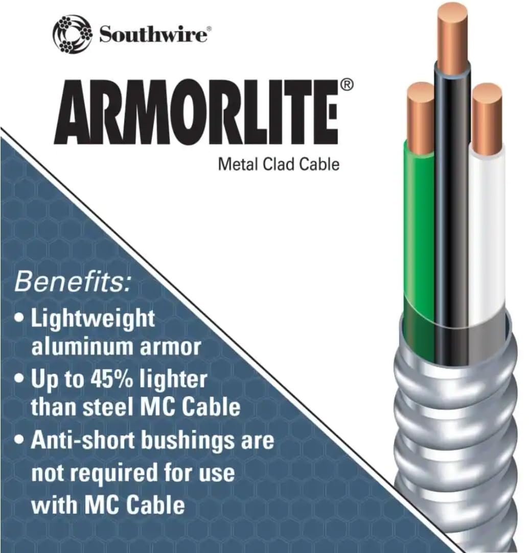 Southwire Armorlite aluminum armor cable installed in a commercial cable tray
