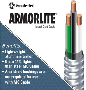 Southwire Armorlite aluminum armor cable installed in a commercial cable tray