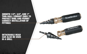Southwire conduit fitting reaming screwdriver in action during conduit prep