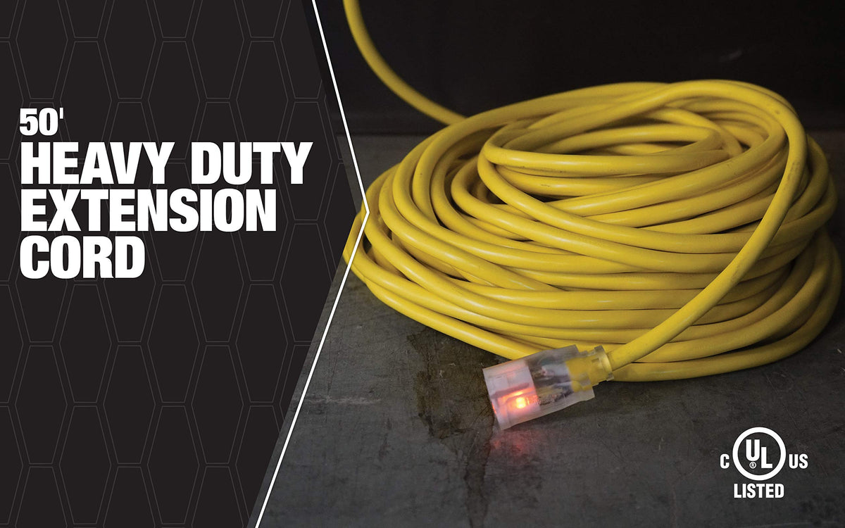 Southwire 50 ft extension cord with yellow jacket for high visibility