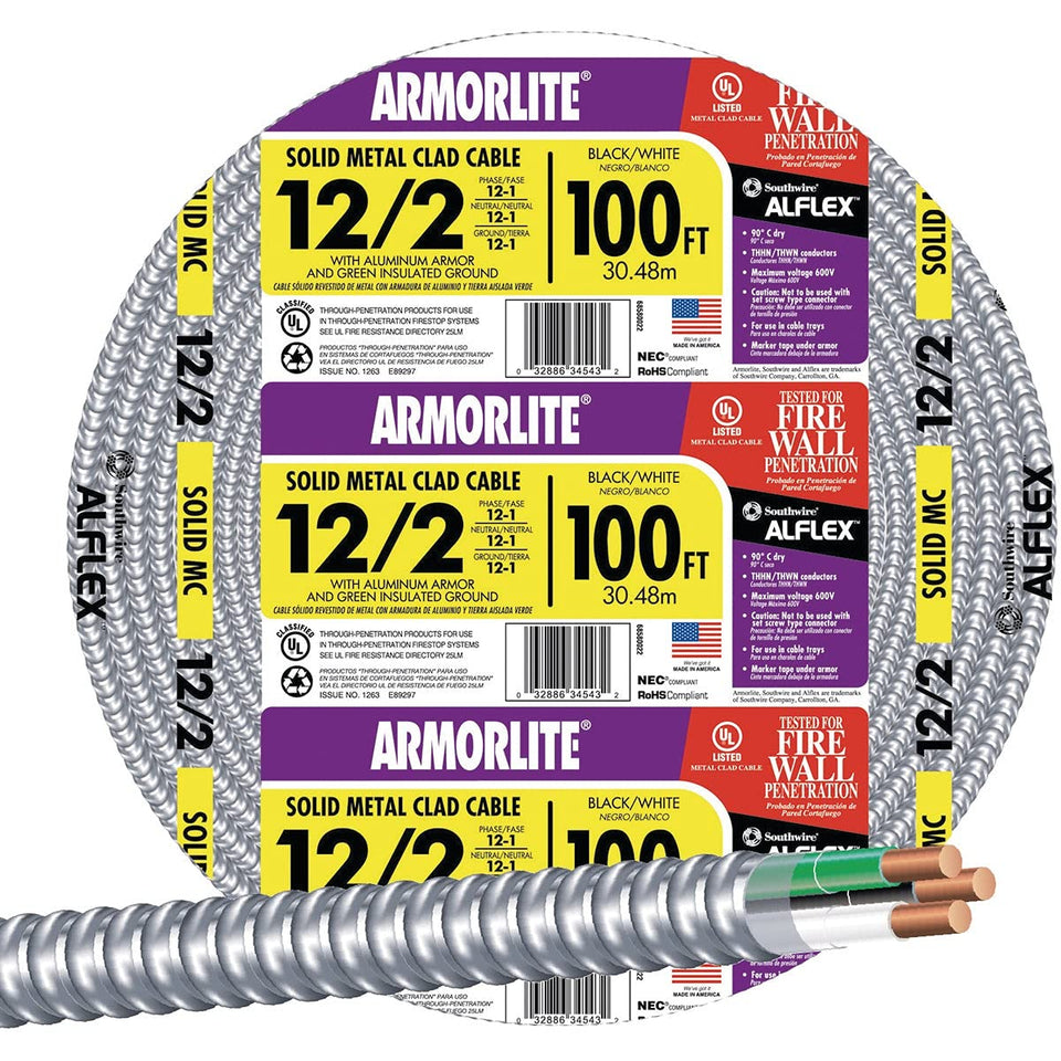 Southwire flexible conduit with aluminum metal clad outer shell for durable installations.