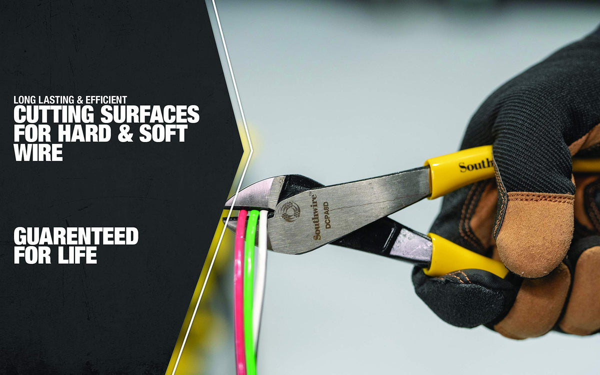 Southwire high-leverage pliers enable powerful cuts with less effort.