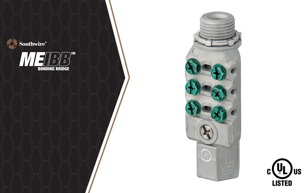 Southwire MEIBB inline bonding bridge connector side angle showing compact installation