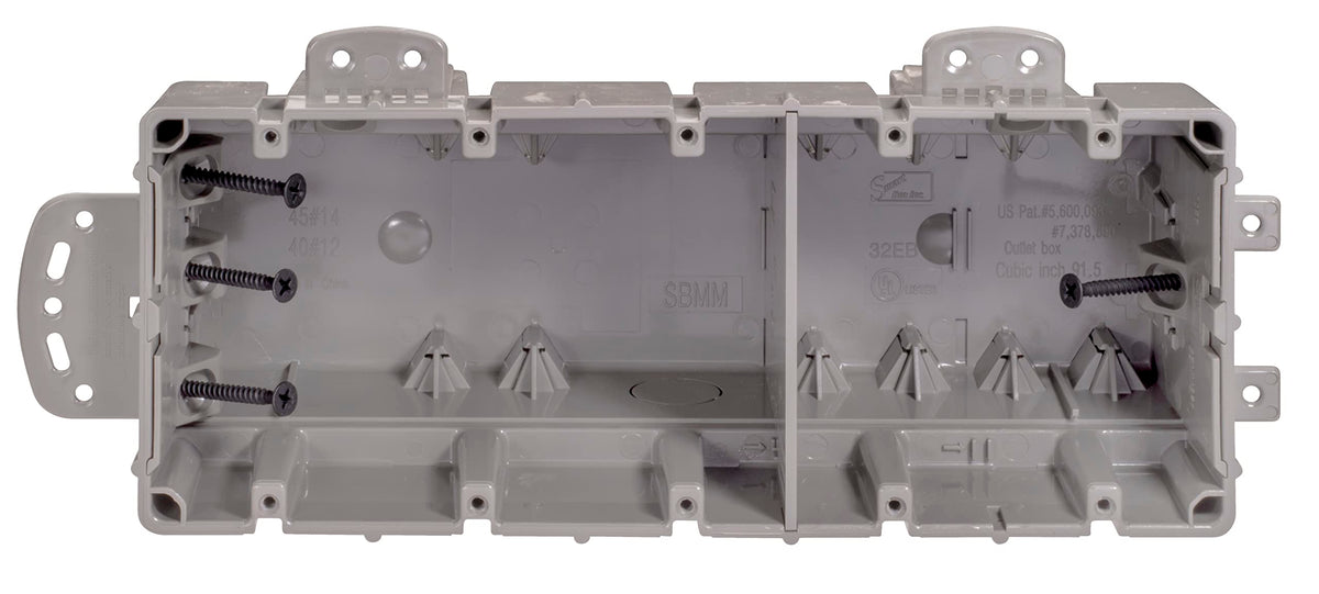 Southwire MSBMMT5G 5-gang box exterior shows durable gray housing for reliable wall installations.