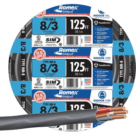 Southwire NM-B cable with black outer jacket for dry above-ground wiring.