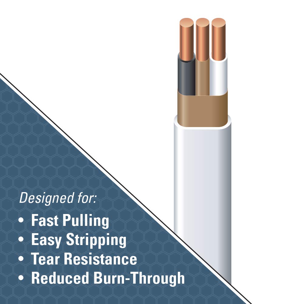 Southwire NM-B two-conductor cable with ground supports simple pull-through in walls and ceilings.