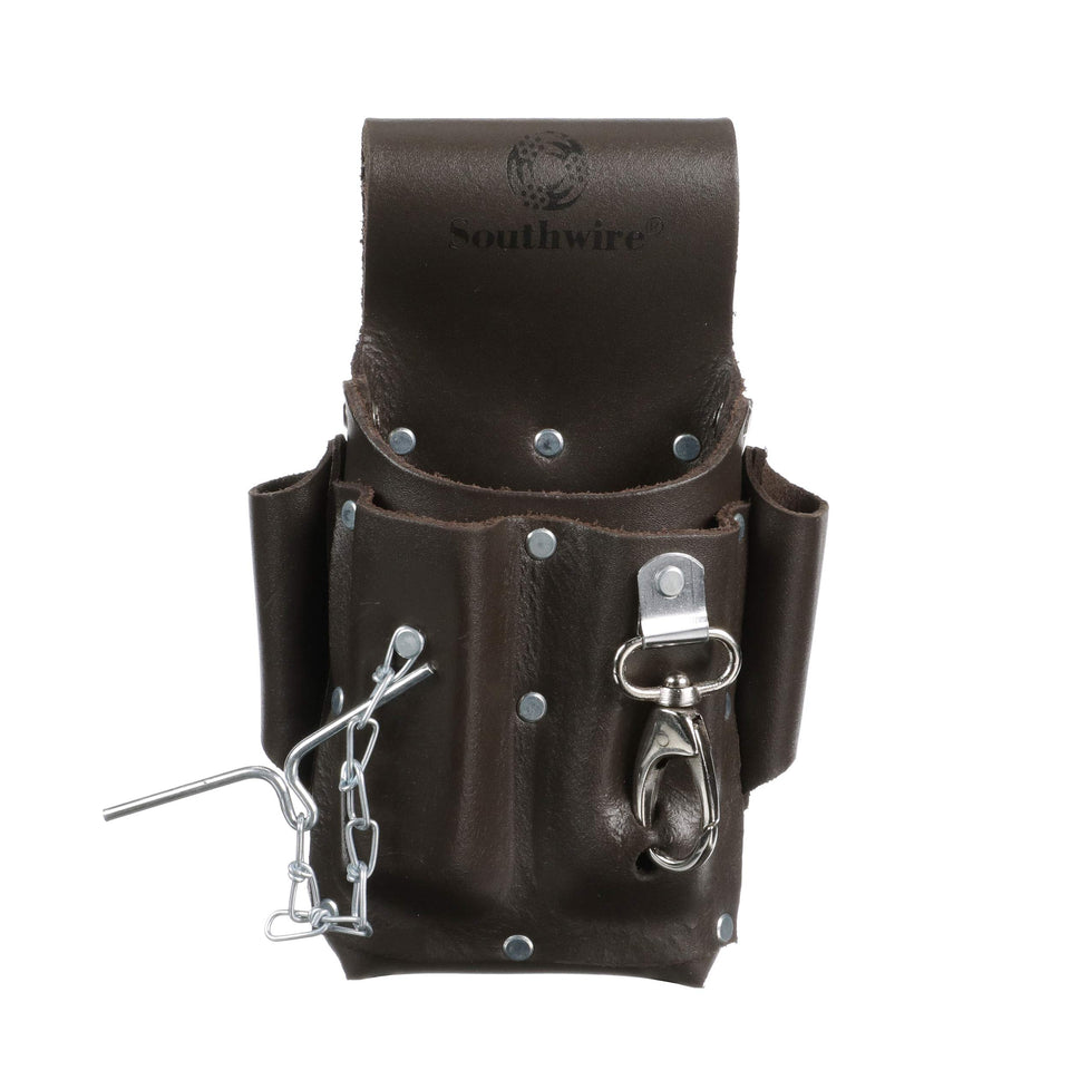 Southwire POUCH4 leather tool pouch with tape chain for quick access on job sites