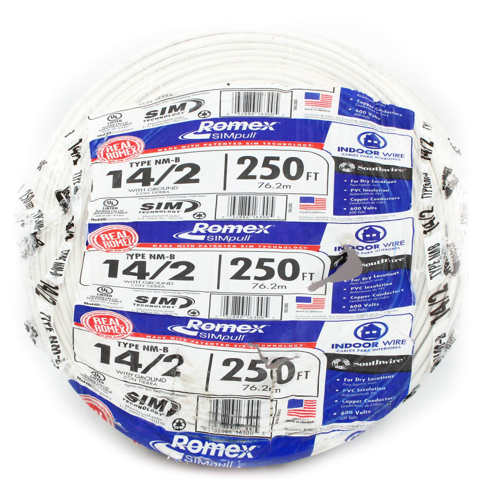 Southwire Romex SIMpull 14-2 cable spool for indoor use with easy installation.