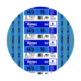 Southwire Romex SIMpull 14/3 blue copper conductors support reliable circuits.