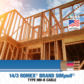 Southwire Romex SIMpull 14/3 blue NM-B cable suitable for indoor wiring.