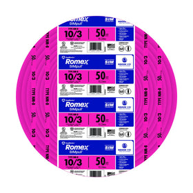 Southwire Romex SIMpull NM-B pink jacket closeup shows flexible jacket for easy install.
