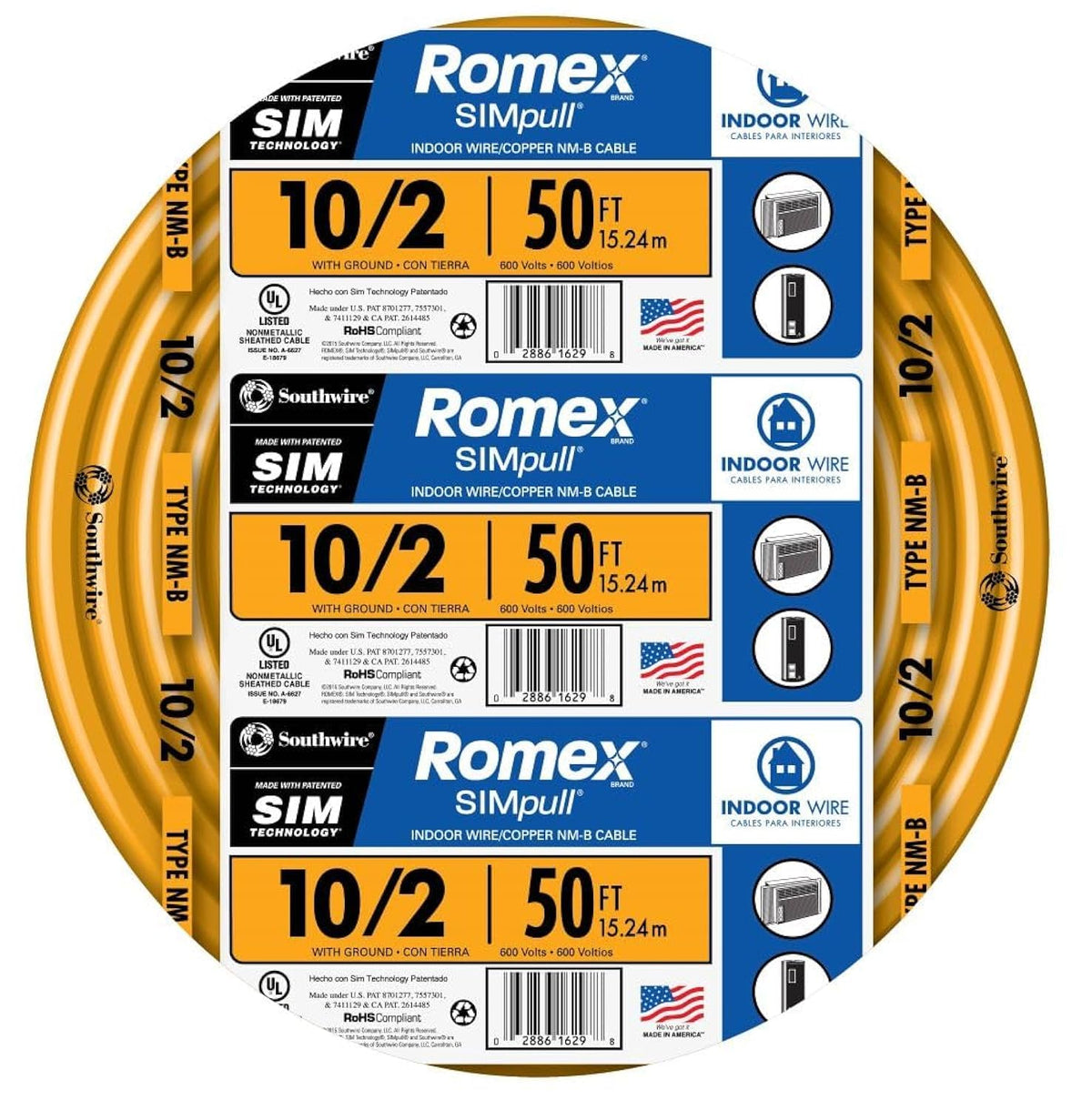Southwire Romex SIMpull NM-B cable on a spool for easy pulling in residential wiring