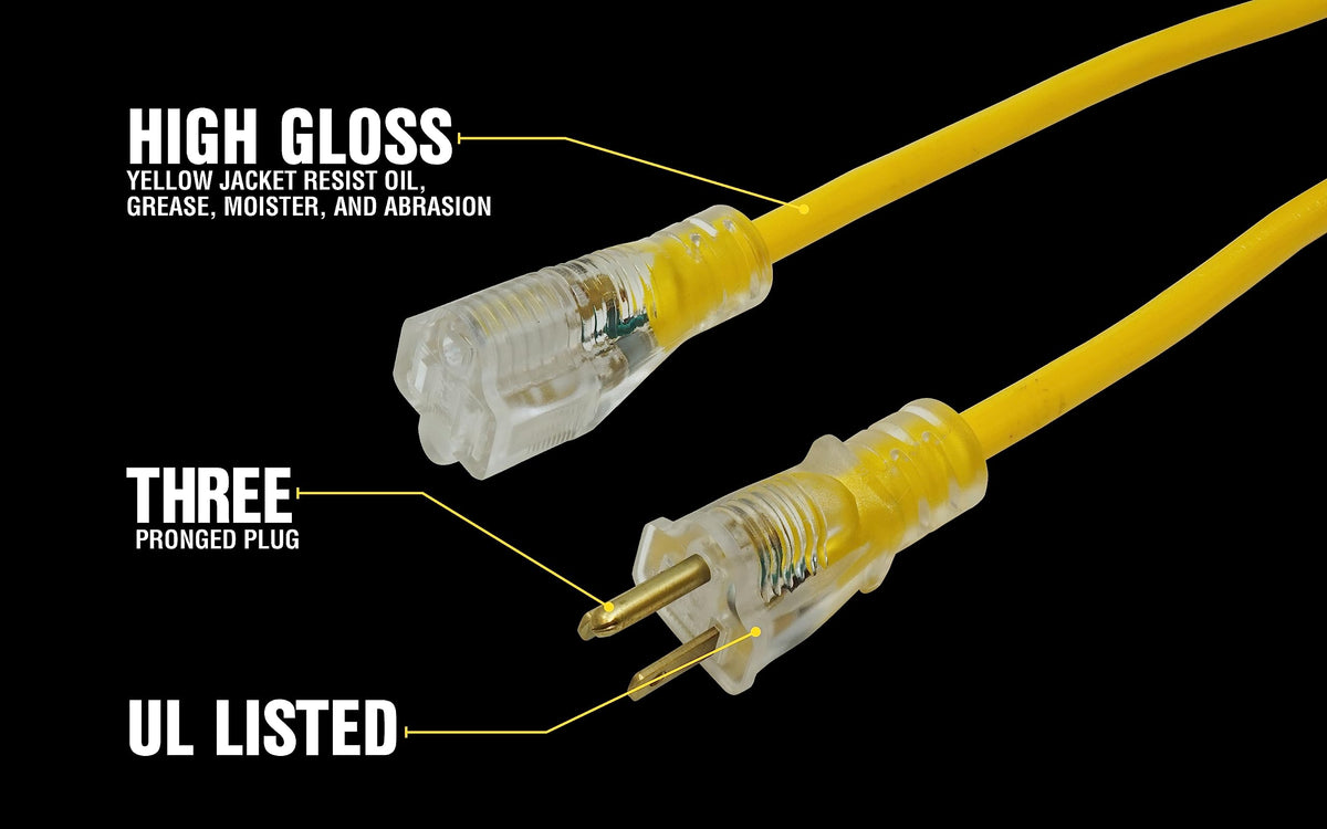 Southwire Yellow Jacket bright yellow cord improves visibility on worksites.