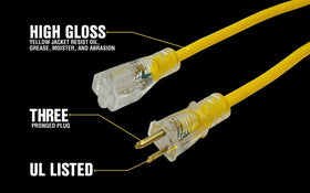 Southwire Yellow Jacket bright yellow cord improves visibility on worksites.