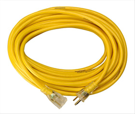 Southwire Yellow Jacket 25 ft extension cord with lighted end for quick power check.