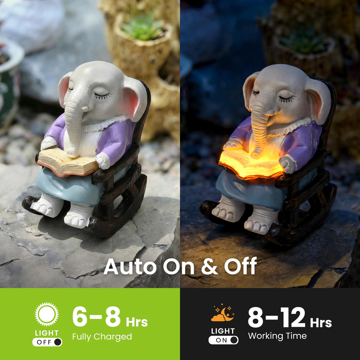 SOWSUN LED-lit garden elephant illuminates patios with a soft amber glow