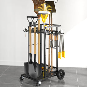 SOYEEZE garden tool organizer with large wheels enables easy transport.