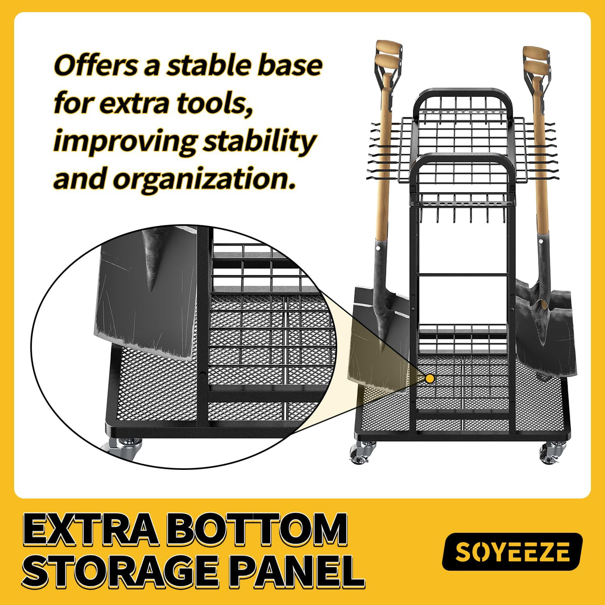 SOYEEZE Garden Tool Organizer side panels with hooks organize small tools neatly