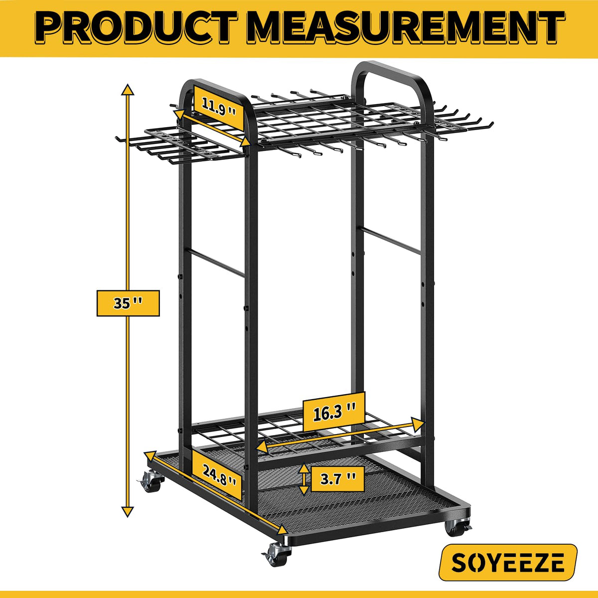 SOYEEZE Garden Tool Organizer wheels with brakes enable easy moving
