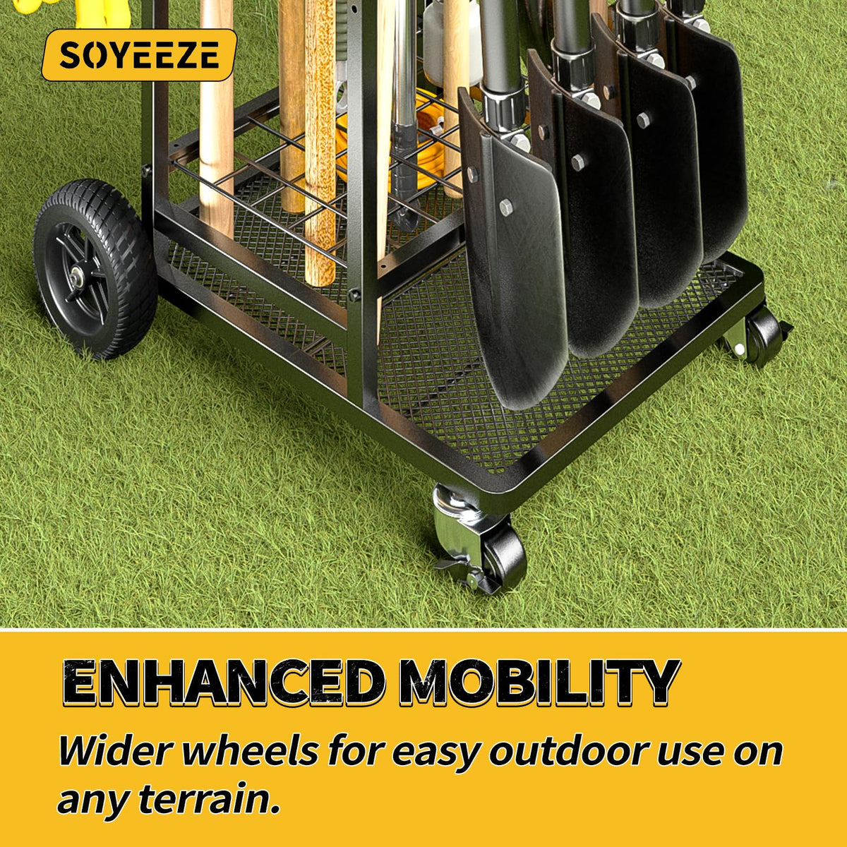 SOYEEZE movable garden cart with a push handle for effortless relocation.