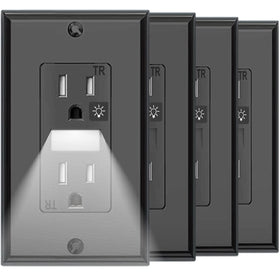 SOZULAMP black wall outlet with night light brightens dim hallways.