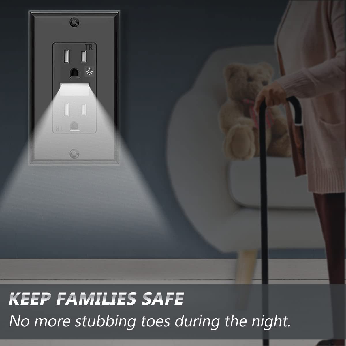 SOZULAMP tamper-resistant outlet provides safer, child-friendly power access.