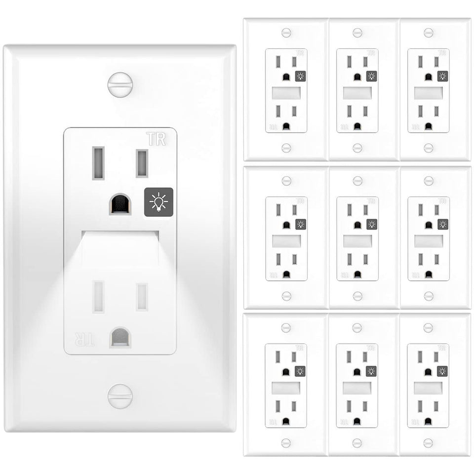 SOZULAMP wall outlet with built-in night light provides a soft glow for late-night trips.